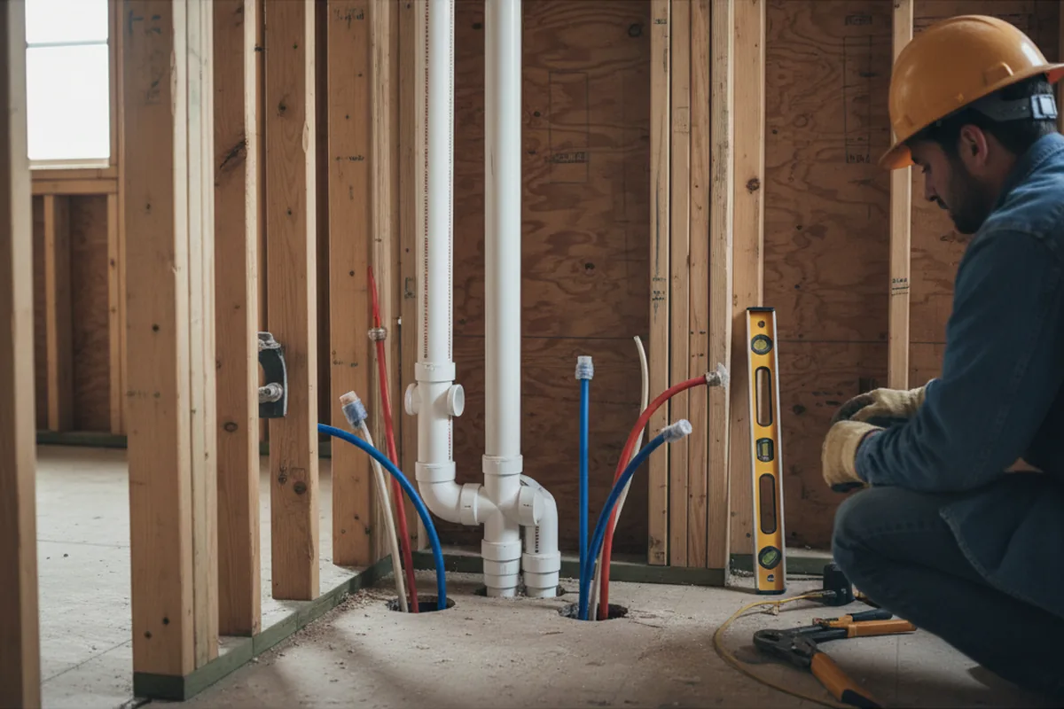 Drain and supply rough-in during Leak Detection in Stinesville